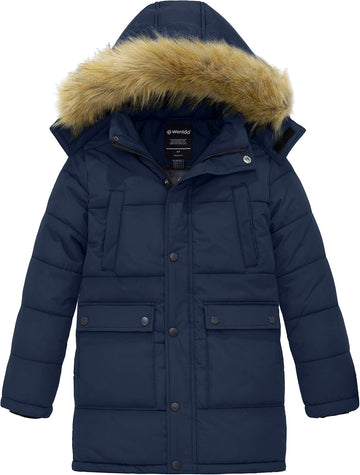 Boys' Long Winter Coat Waterproof Puffer Jacket with Removable Hood