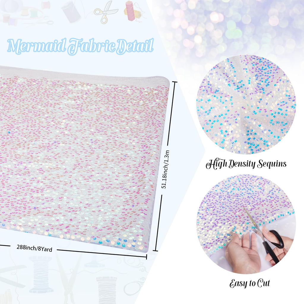 8 Yard White Sequin Fabric Iridescent Glitter Mesh Sheer Fabrics