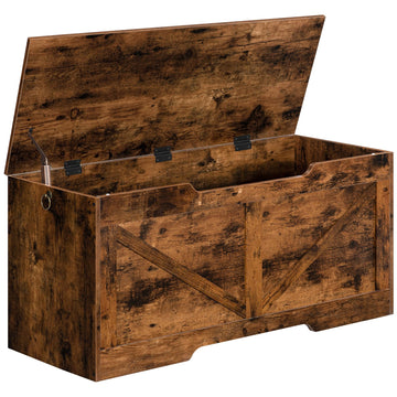 Storage Bench, 39.4" Retro Wooden Storage Chest with U-Shaped Cut-Out Pull, Safety Hinge, Supports 330 lb and Easy