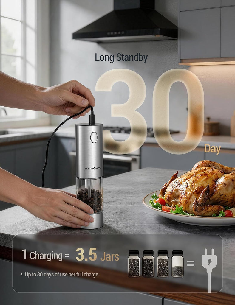 Upgraded Larger Capacity Electric Salt and Pepper Grinder Set, 110ml Rechargeable Salt and Pepper Shaker with LED - Set of 2