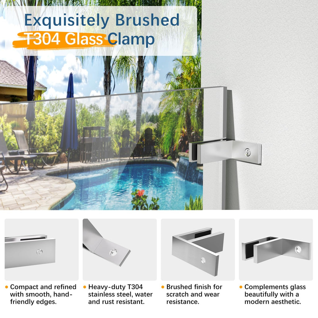 8 Pack Railing Wall to Glass Clamp, Stainless Steel T304 Glass Clips