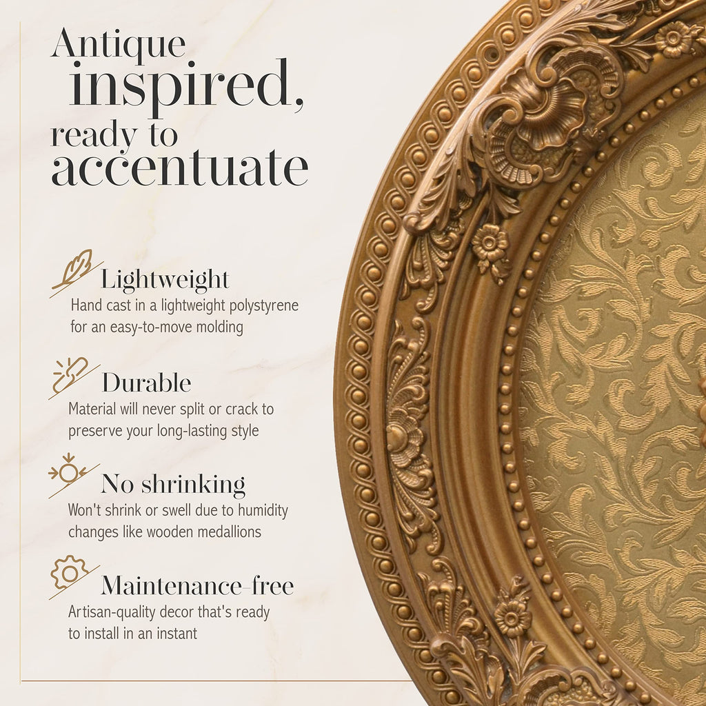 Golden Leaf Chandelier Ceiling Medallion and Fan Medallion, 24 Inches
