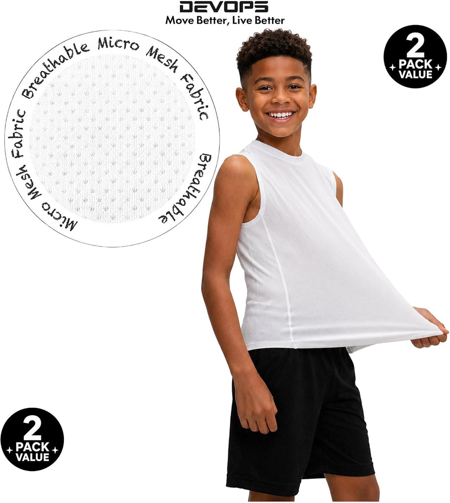 2 Pack Boys Athletic Tank Tops Breathable Mesh Sleeveless Shirts