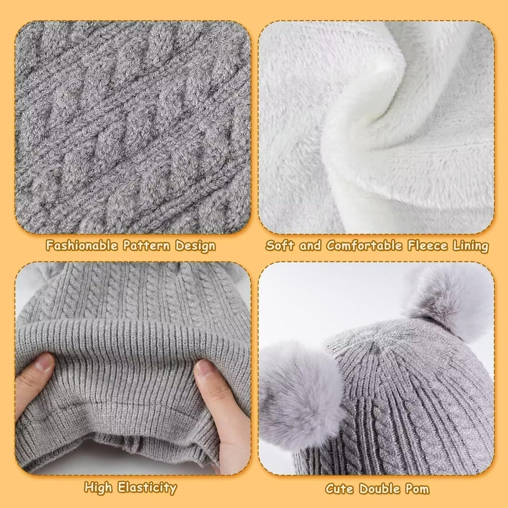Winter Hat Scarf Set 2 Pack, Toddler Beanie Hats Girl Boy with Neck Warmer, Beanie for Kids Knit Warm for Cold Weather