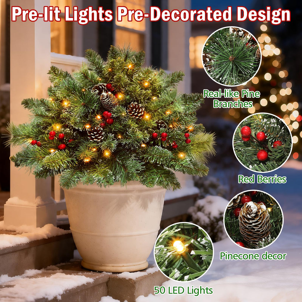 2 Pack 23" Pre-Lit Christmas Tree Urn Fillers for Outdoor Planters