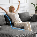 106" Corduroy Sectional Couch, Boneless L Shaped Couch with Deep Seat, Cloud Foam Sofa with Oversized Chaise
