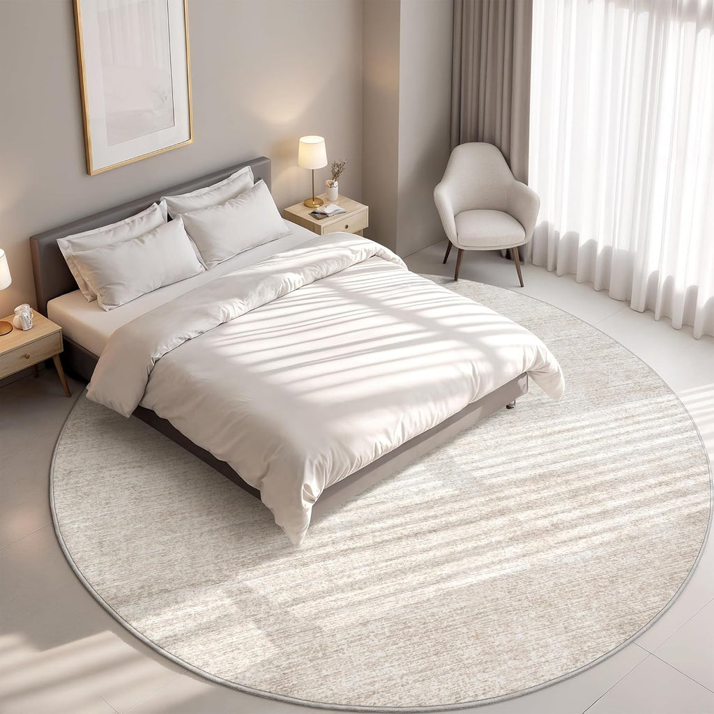 Washable Round Area Rugs 8x8 - Stain Resistant 8ft Round Rugs for Living Room, Non Slip Backing Prin