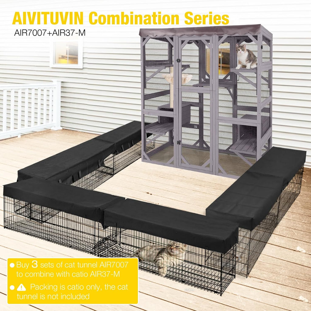 Catio Outdoor Cat Enclosure with 7 Platforms, 2 Resting Boxes, Large Window Cat House for 4-6 Mulitiple Cats Walk