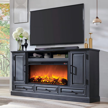 35.7" Tall Farmhouse Fireplace TV Stand for 80 Inch TV Living Room, Black