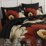Xruibed Black Floral Comforter Set Queen 7 Pieces Bed in a Bag Flower Bedding Sets Lightweight Boho Bed Set with