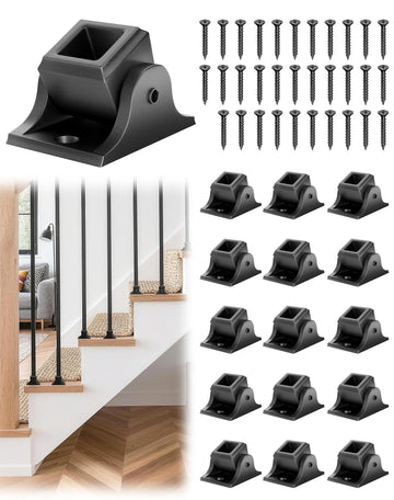 Iron Baluster Swivel Shoes 16 Pack, Adjustable 0-180 Degree Railing Shoes for 1/2 Inch Square Spindles, Metal