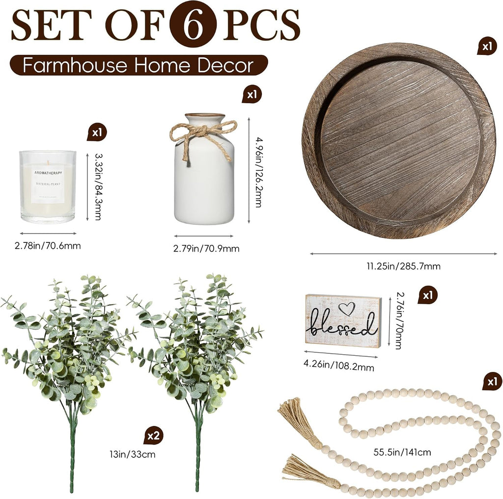 Rustic Modern Farmhouse Decor Set of 6 for Your Living Room, Kitchen Counter, Home or Table Centerpieces Room Decor