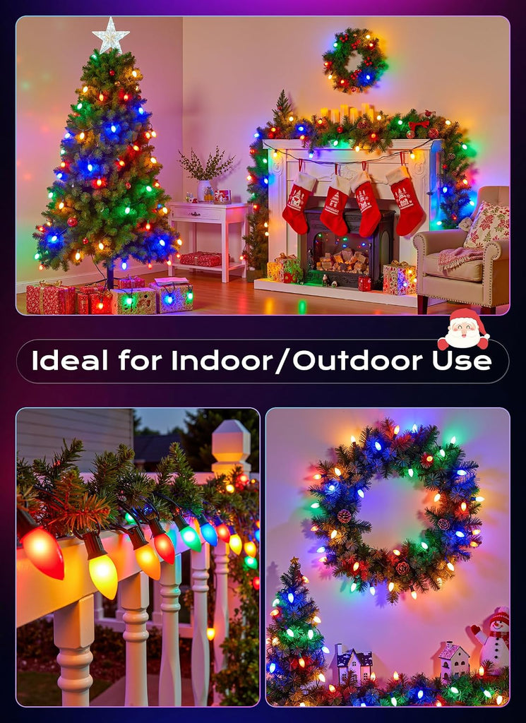 C9 LED Christmas Lights Outdoor, 100 FT 100 Multi-Colored Connectable C9 String Lights for Christmas Tree Patio