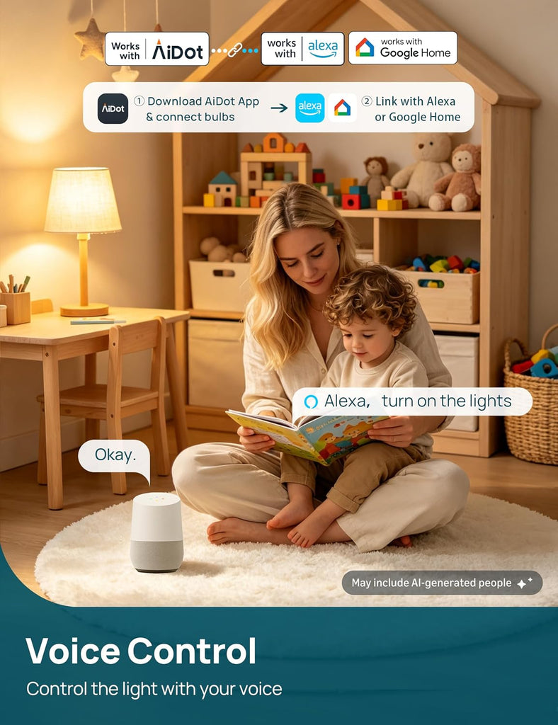 A21 Smart Light Bulbs, Compatible with Alexa/Google Home, 4 Pack