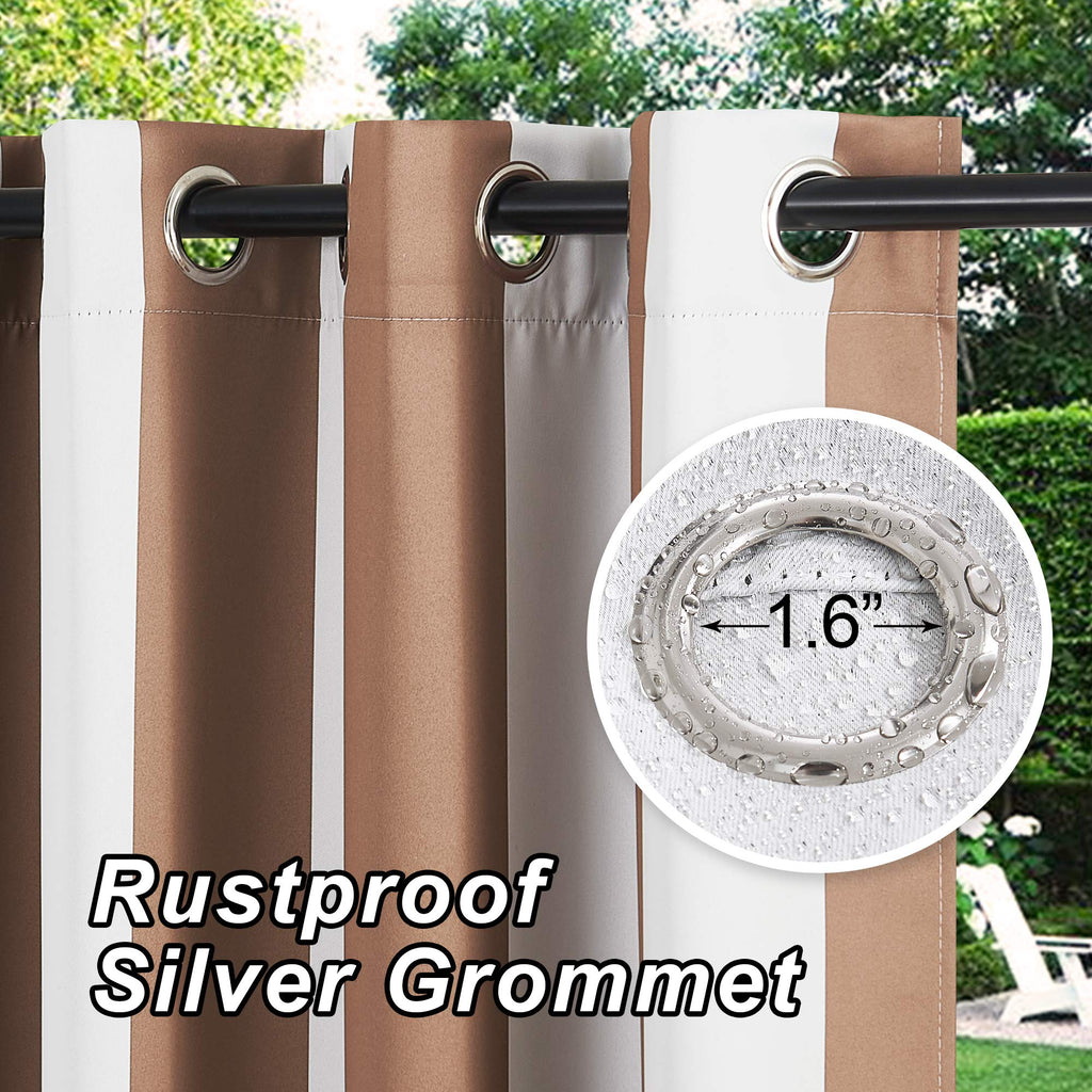 2 Panels Outdoor Curtains Waterproof Extra Long 108" Length, Thermal Insulated Rustproof Grommet Blackout Drapes Tan