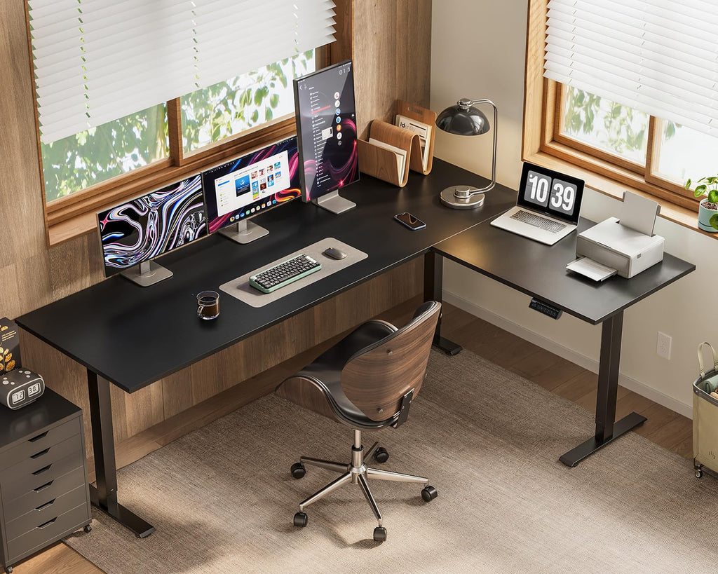 71 Inch Reversible L Shaped Electric Standing Desk, Black