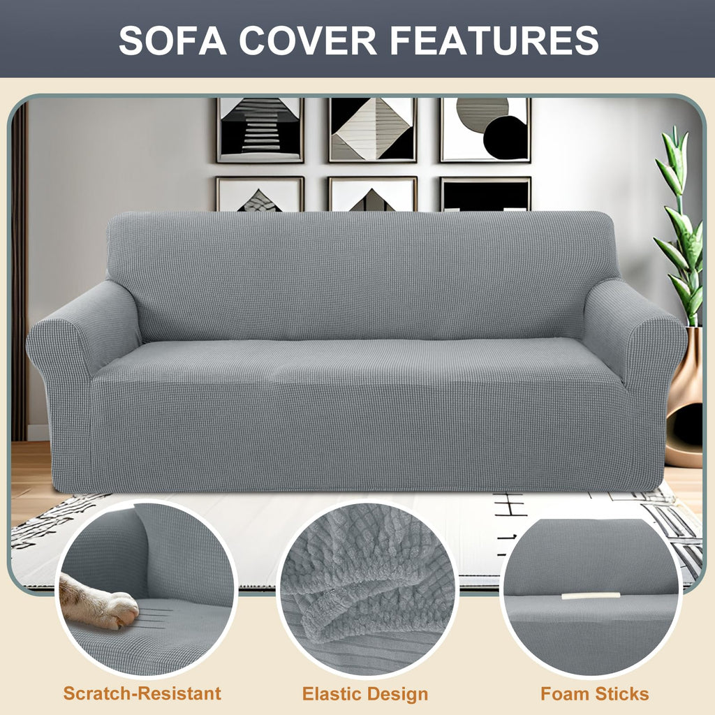 Stretch Couch Covers for Sofa Washable, Large, Light Grey