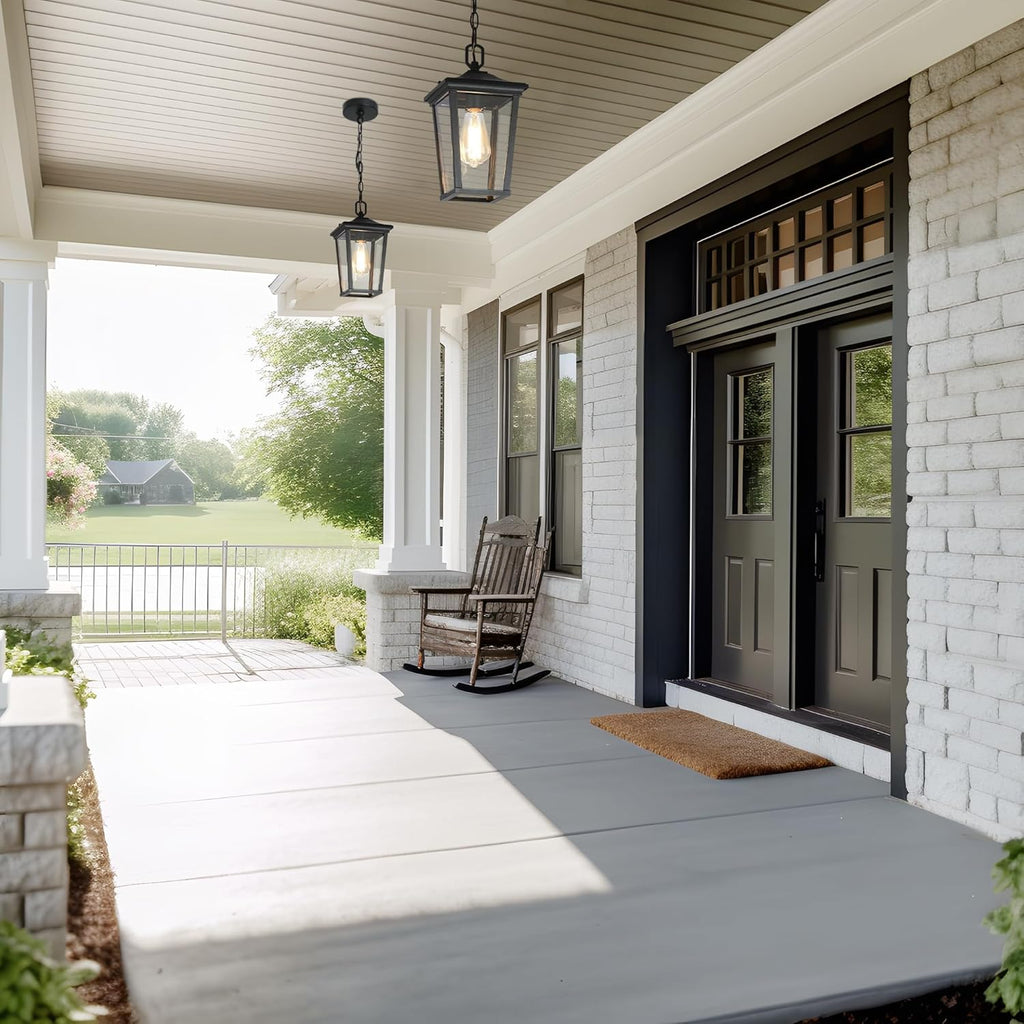 Outdoor Pendant Light Fixture, Farmhouse Exterior Lights, Anti-Rust Ceiling Outdoor Light with Clear Glass