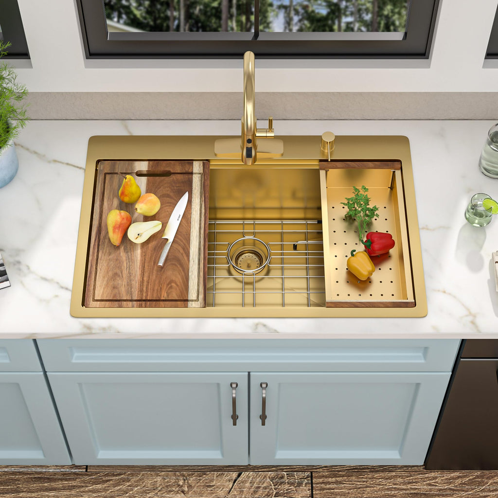 33"x22" Gold Drop Sink Ledge Workstation