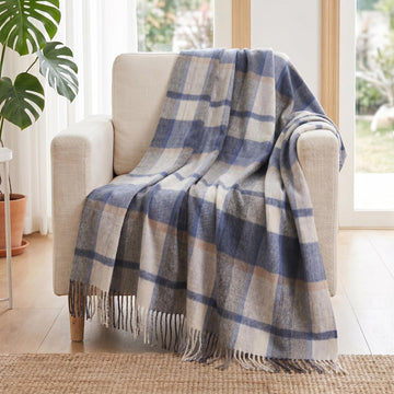 Pure Wool Throw Blanket Plaid Tartan Blankets 55x83 Inch, 1.5lb