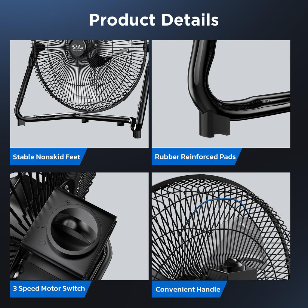 18" 3-Speed High Velocity Industrial Floor Fan, Heavy Duty Metal for Warehouse Workshop Basement, 1 Pack