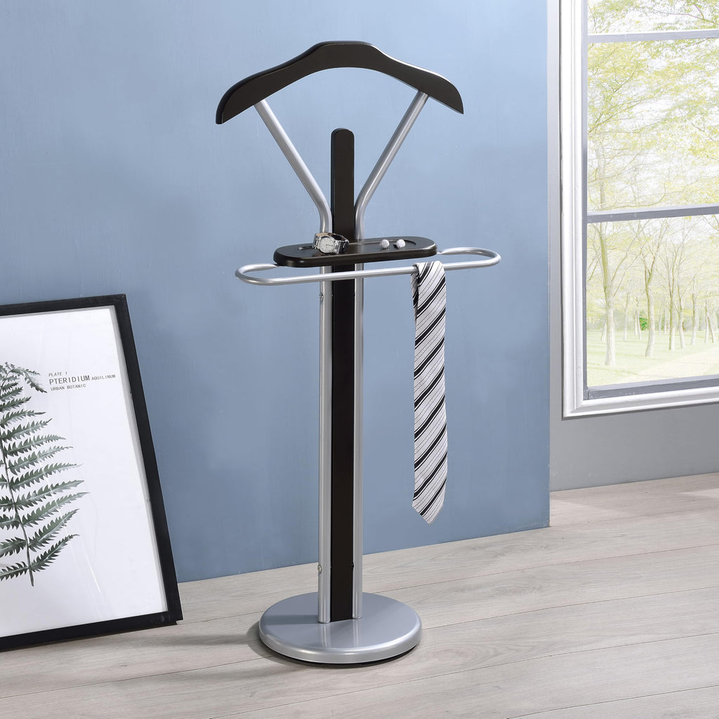 Suit & Tie Freestanding Valet Stand Clothing Organizer Rack, Silver/Walnut