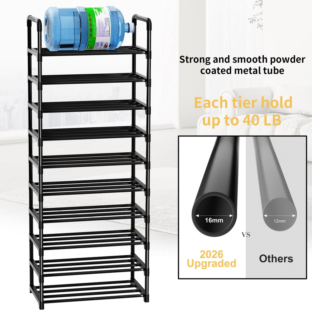 Shoe Rack, 10 Tier Shoe Storage Organizer, Fit 30-35 Pairs Shoes, Metal Tall Shoe Shelf for Closet, Entryway