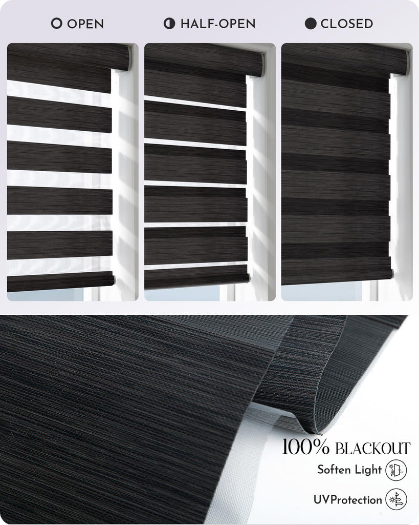 Motorized Zebra Blinds 100% Blackout Compatible with Alexa Horizontal Light Filtering Window Shades Remote Roller