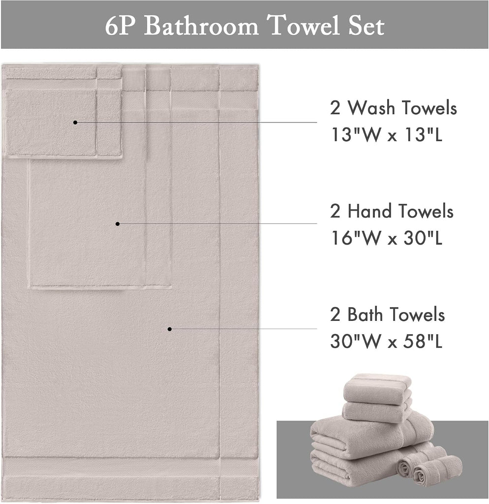 Park 100% Turkish Cotton 600 GSM Bath Towel Set, 6 Piece, Taupe | Low Twist Quick Dry Shower Towels , Luxury
