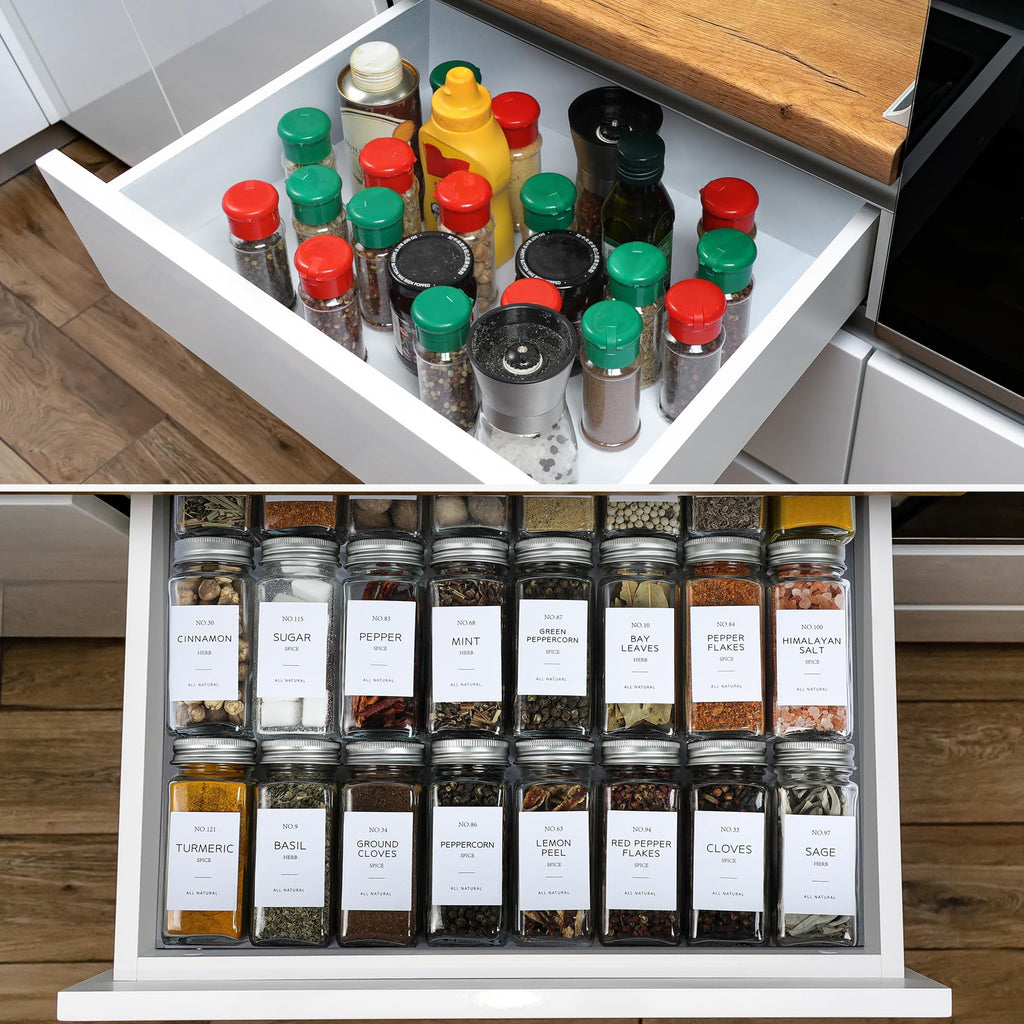 24 Pcs Glass Spice Jars with Bamboo Lids, 4 oz Glass Jars with Minimalist Farmhouse Spice Labels Stickers