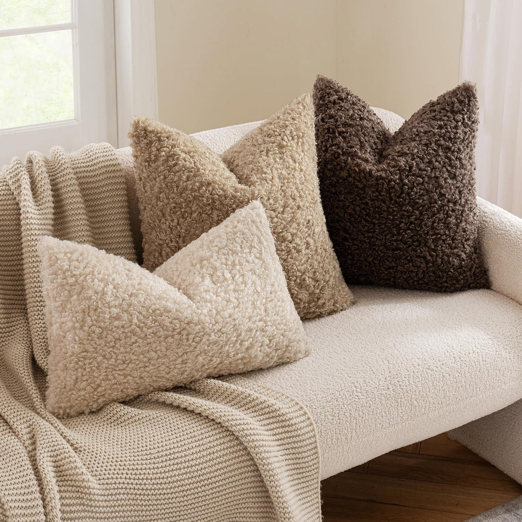 Decorative Faux Fur Pillow Covers Sherpa 20x20 Chocolate