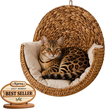 Handwoven Hanging Cat Bed, Space-Saving Wall Mount for Indoor Cats, 1pc