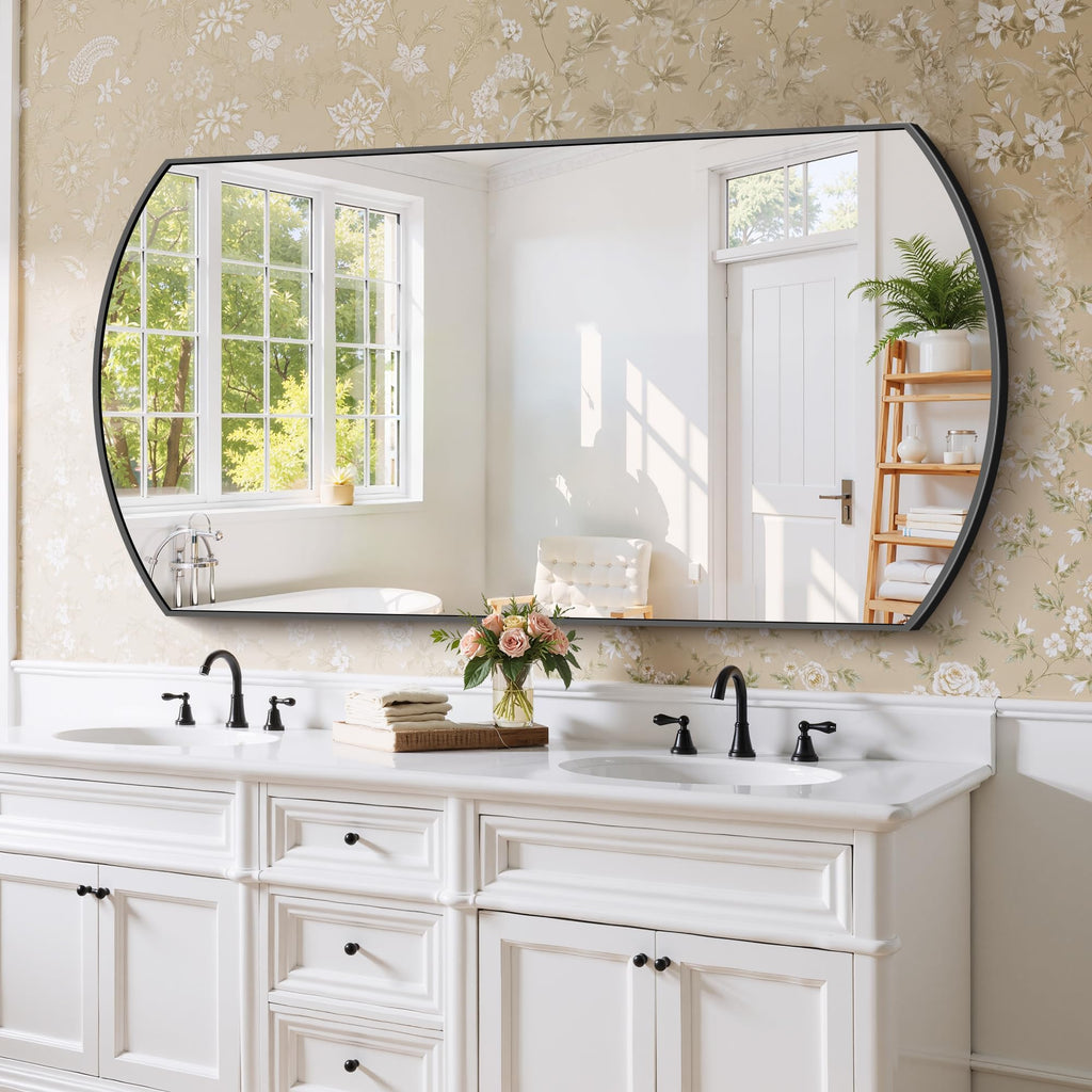 Bathroom, 30x55 Inch Black Oval Wall Mounted with Thin Metal Frame, Modern Bathroom Vanity Mirrors for Over Sink