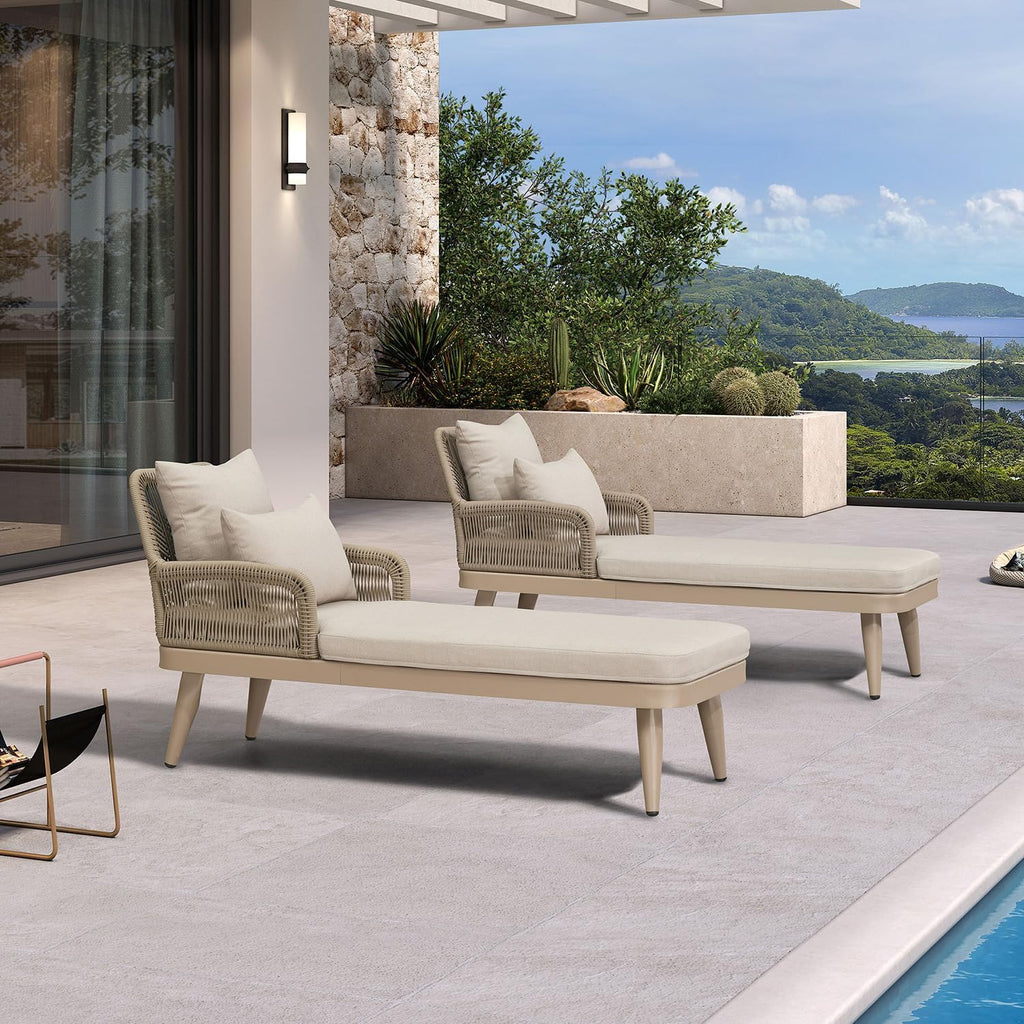 Patio Chaise Lounge Chair with 2 Pillows Aluminum Champagne | Heavy-Duty Aluminum Frame, All-Weather Durability