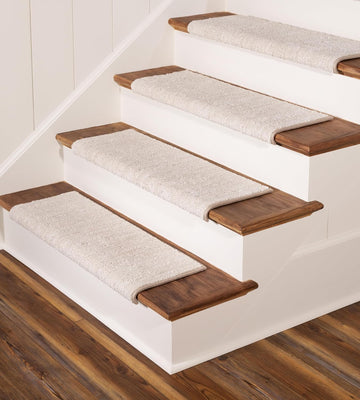 TM Rounded Bullnose Carpet Stair Treads - Anti Slip Indoor Stair Mats for Wooden Stairs, Style: Brindle, Cottonwood - Set of 14