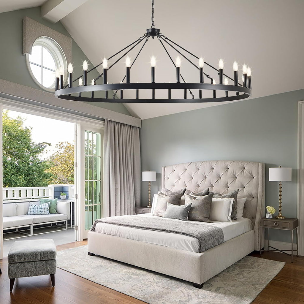 Inspired Camino Style Chandelier - Large black wagon wheel chandelier 64 inch,30-Light Farmhouse wagon Wheel Chandeliers Round Industrial ceiling light fixtures for outdoor porch high ceilings Living Dining Room Foyer Entryway A105-B0D3LF592C