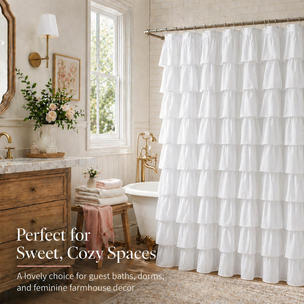 White Ruffle, 72 x 72 Inches, Farmhouse Style