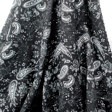 Pirnted Lightweight Polyester Blend Fabric Paisley Pattern for Sewing & Crafting By The Yard(Black Ground, 1yd)