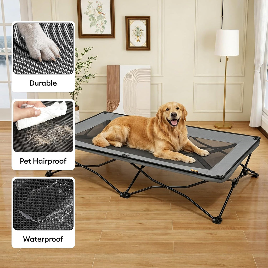 Elevated Dog Cot for Large Dogs, Foldable Dog Bed for Outdoor | Breathable Mesh Keeps Pets Cool, Rinse-Clean Design