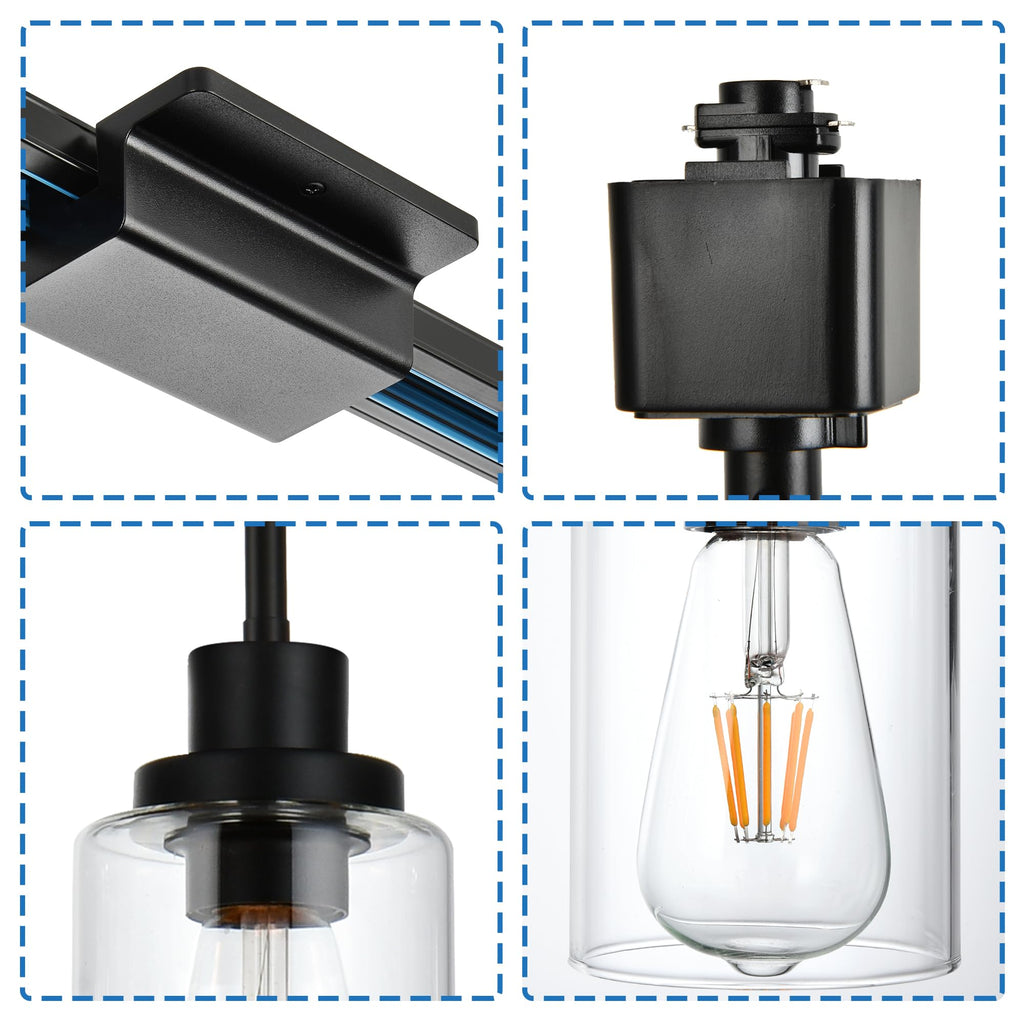 4 Pack H Type Track Pendant Lighting Black with Clear Glass Shades