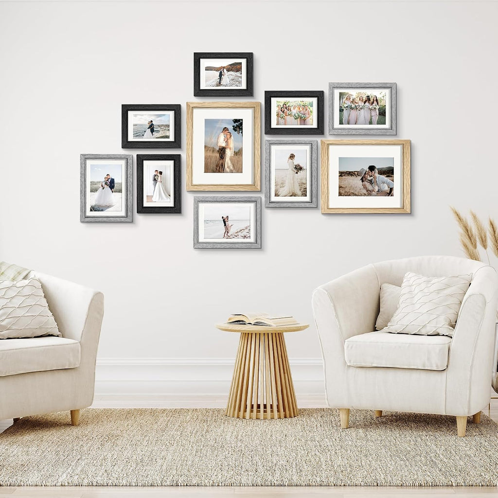 Picture Frames Collage Wall Decor, Gallery Wall Frame Set of 10 | Real Glass Front & Wood Finish Frame, Assorted