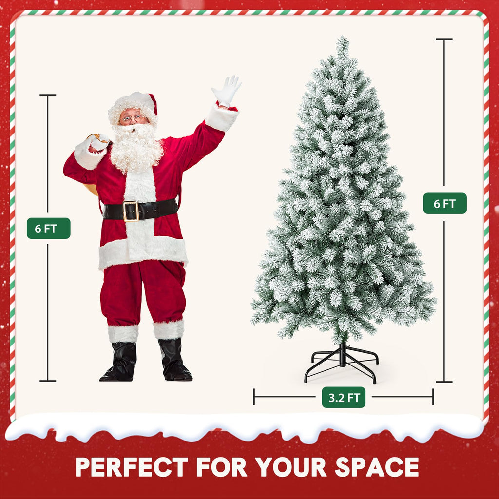 6 Ft Prelit Snow Flocked Artificial Christmas Tree with Lights