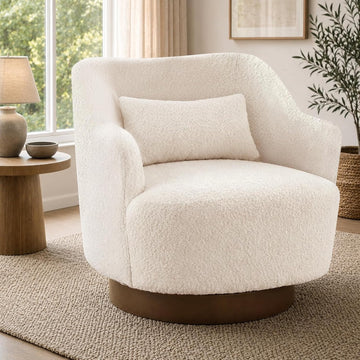 Swivel Accent Chair with Pillow, Solid Wood Base, Olive Green | 360°Swivel Accent Chair, Swivel Barrel Chair, Modern