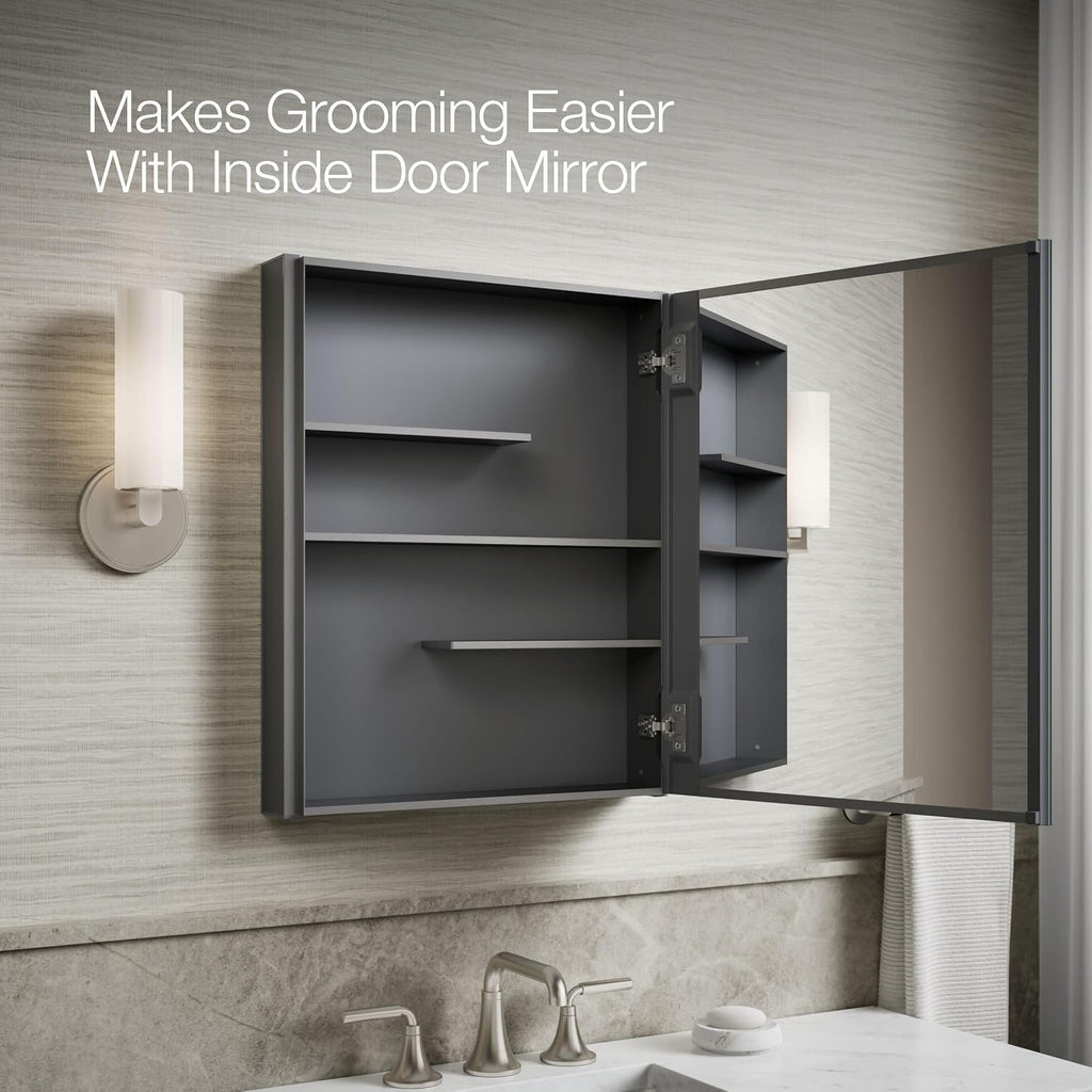 81145-DA1 Maxstow Frameless Surface Mount Bathroom Medicine Cabinet, 20 in. W x 24 in. H, Dark Anodized Aluminum