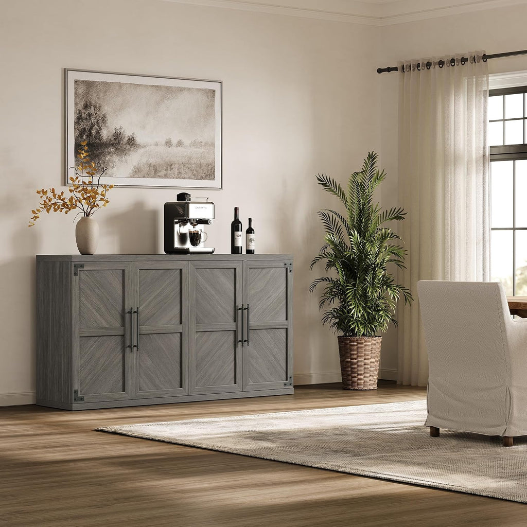 Large Modern Sideboard Buffet Cabinet with 4 Door, Storage Credenza | Modern Sideboard Buffet Cabinets, Large