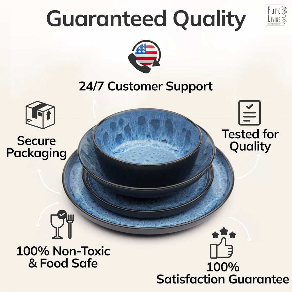 32 Piece Stoneware Dinnerware Set for 8, Handcrafted Plates and Bowls Set