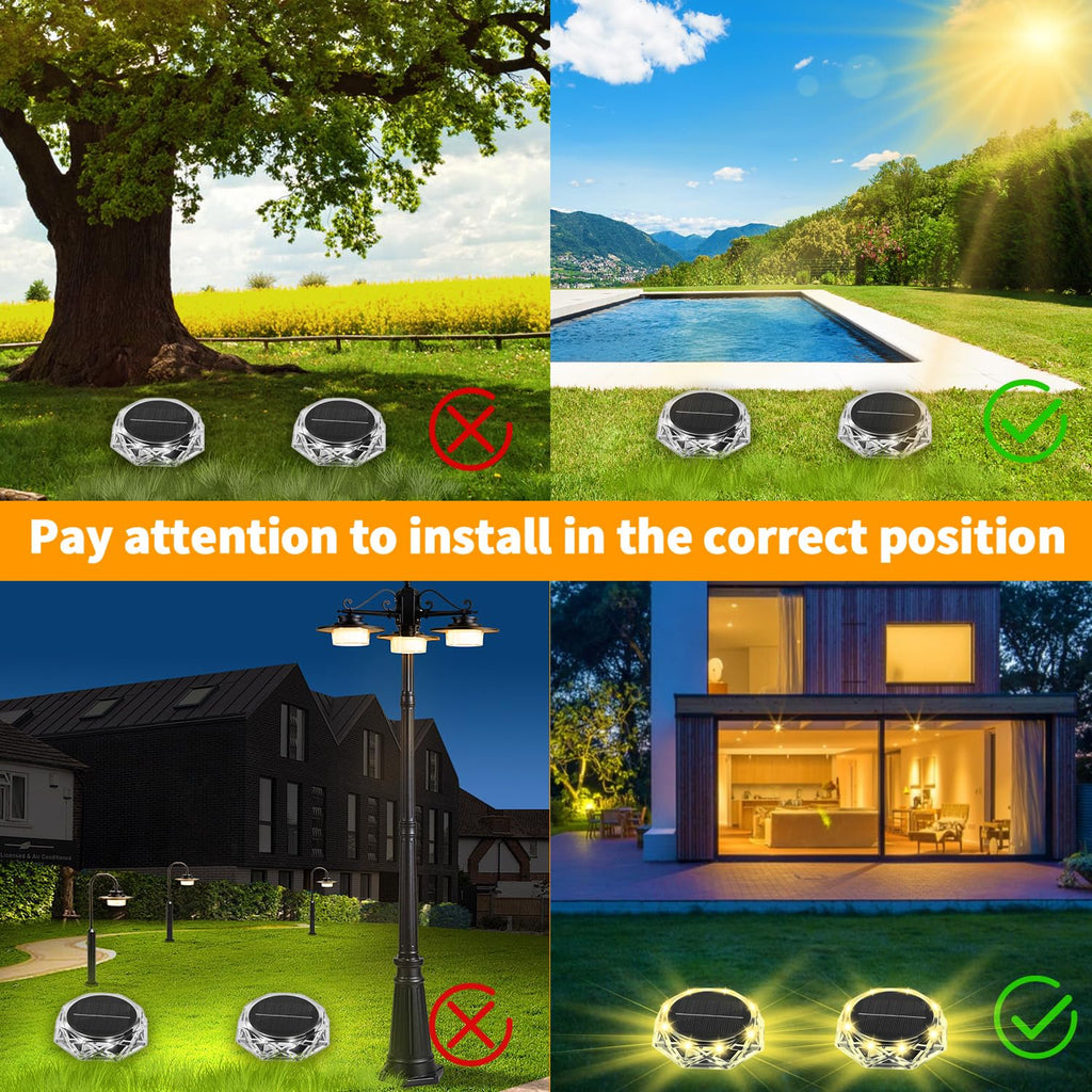Solar Ground Lights Outdoor, 8 Pack IP68 Waterproof Solar Garden Lights Bright in-Ground Landscape Lighting
