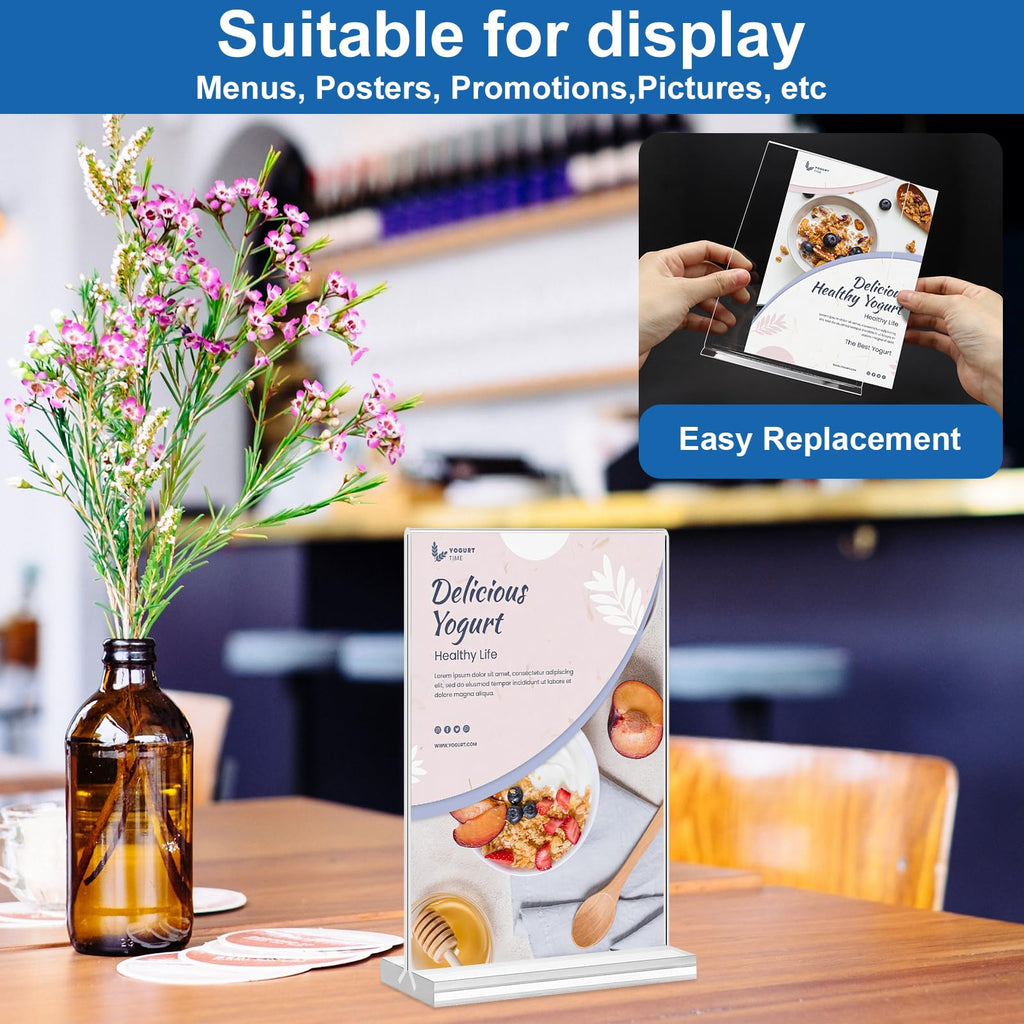 Acrylic Sign Holder 4x6, 20 Pack Clear Table Vertical Double Sided Table Menu Display, Plastic Desktop Picture Frames