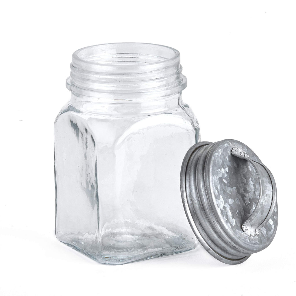 Set of 3 Glass Kitchen Canisters with Galvanized Metal Tray