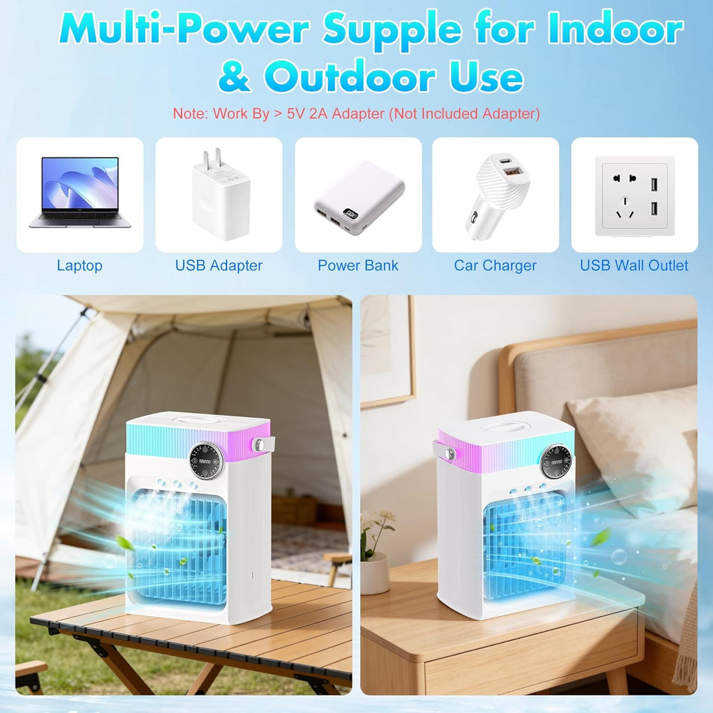 Portable Air Conditioners, Mini AC Unit Cooling Fan,1200ML Small Air Cooler Fans with Remote, 3 Mist,3 Speed,8 Light